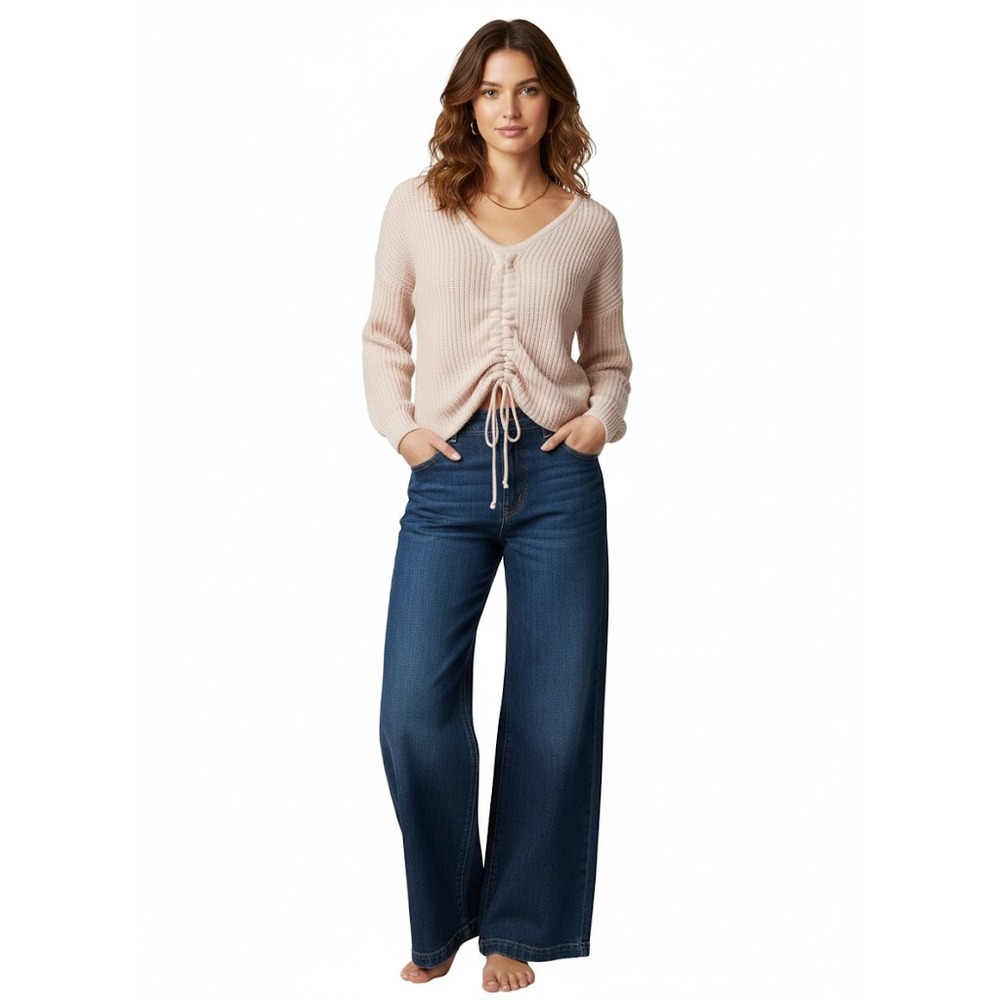 Poof Apparel Blush Pink Sweater |‎ Ruched Front Knit Top | Size S